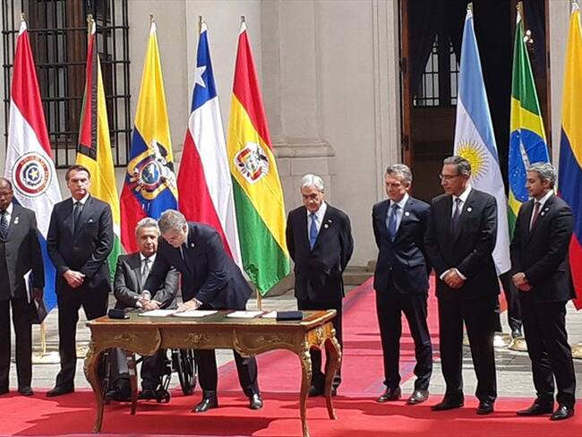 Ocho países suramericanos firmaron este viernes la declaración de Santiago con la que se oficializó la creación de Prosur. . Foto: Oriana Garcés