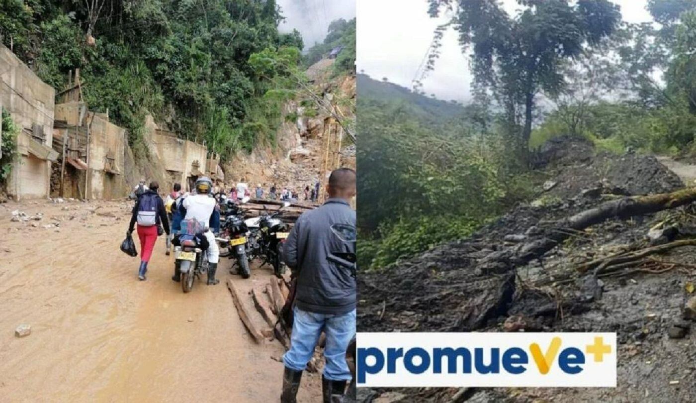 Deslizamientos de tierra en varios municipios de Caldas. Crédito: Promueve Más y Bomberos Marmato.