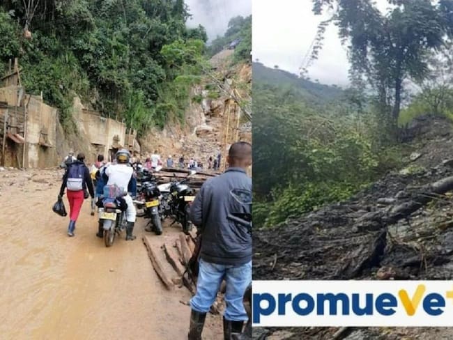 Deslizamientos de tierra en varios municipios de Caldas. Crédito: Promueve Más y Bomberos Marmato.