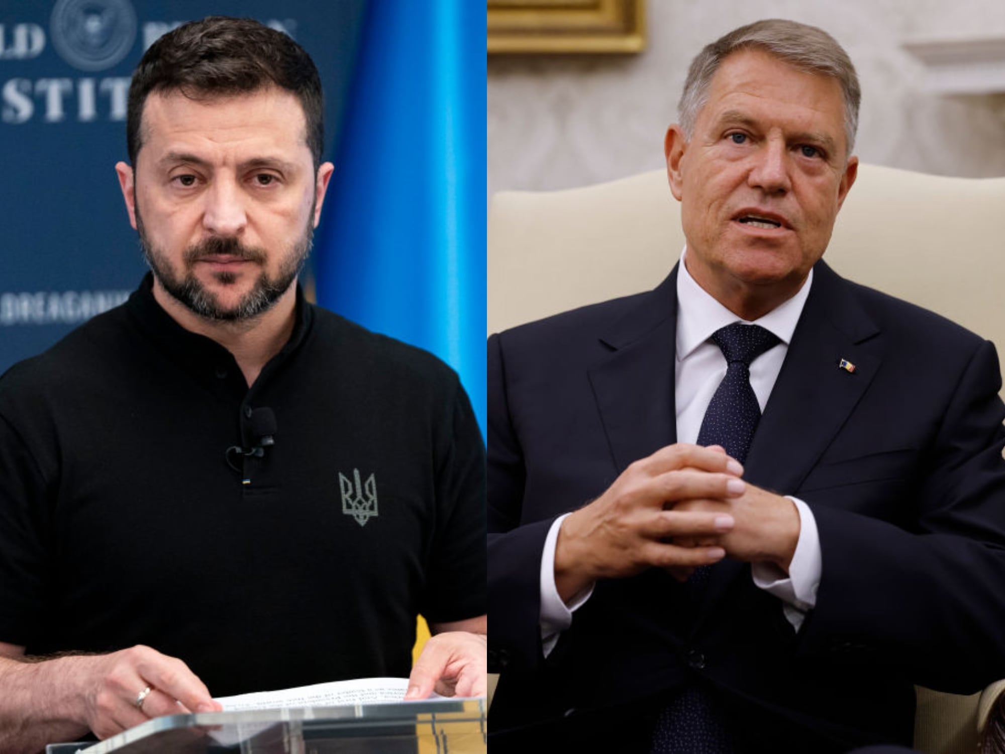 Presidente de Ucrania Volodímir Zelenski y presidente de Rumanía Klaus Iohannis. Fotos: Bonnie Cash/Getty Images y Chip Somodevilla/Getty Images