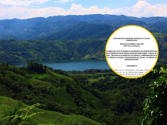 Laguna de San Diego, en Samaná (Caldas) y resolución de Corpocaldas que ordena la reapertura (Prensa corporación autónoma).