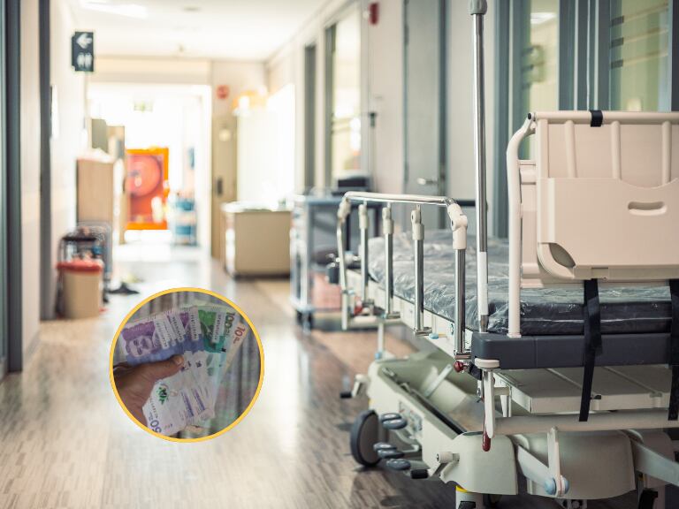 Dinero colombiano y un hospital (Fotos vía Getty Images)