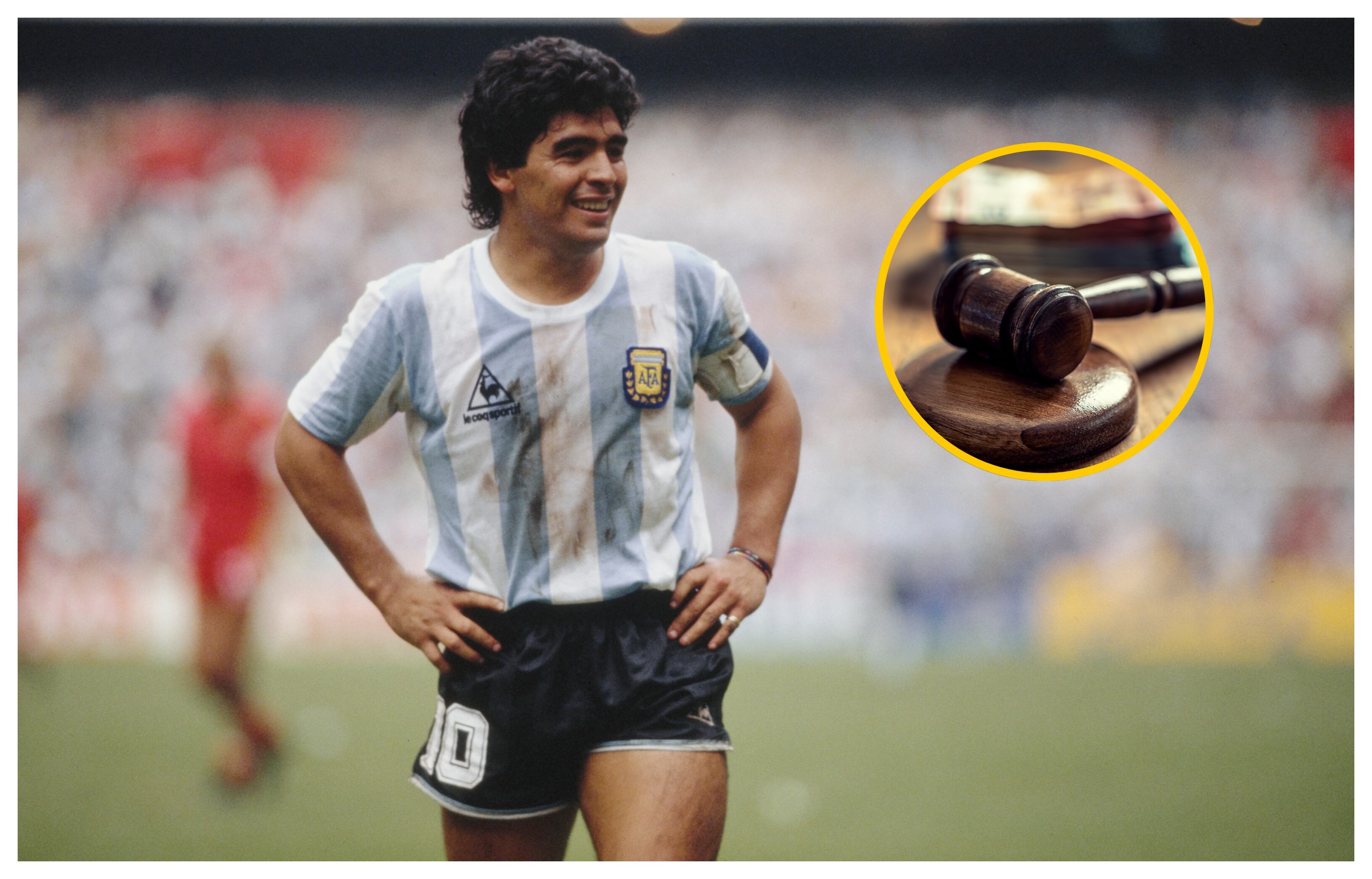 Maradona y referencia de juicio. Foto: SimpleImages y Bongarts vía Getty Images.
