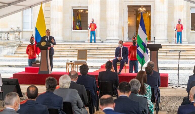 Acto de inicio de funciones de Sergio Díaz-Granados, como presidente de CAF. Foto: Presidencia de la República