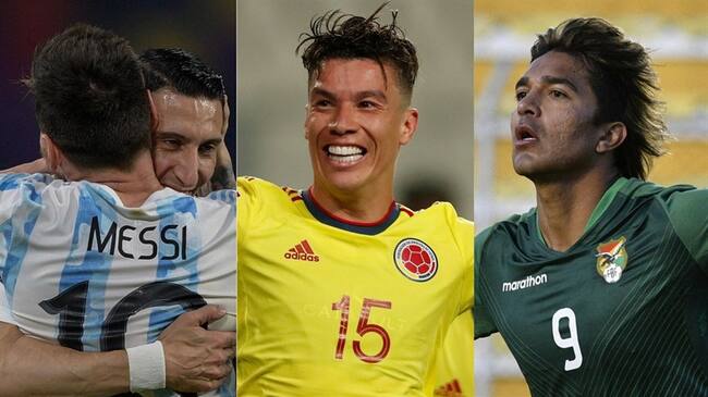Lionel Messi, Mateus Uribe y Marcelo Martins. Foto: UAN MABROMATA/POOL/AFP via Getty Images - PAOLO AGUILAR/POOL/AFP via Getty Images - AIZAR RALDES/POOL/AFP via Getty Images