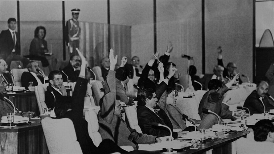 Momento de una de las votaciones de la plenaria de la constituyente en 1991. Foto: Colprensa