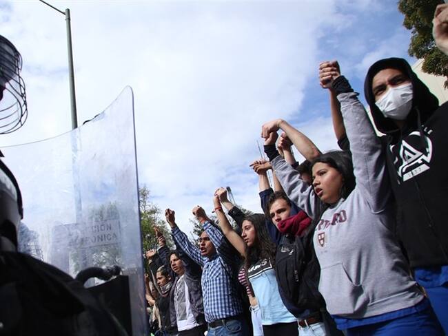 Imagenes de la protesta estudiantil en la U Javeriana. Foto: Colprensa