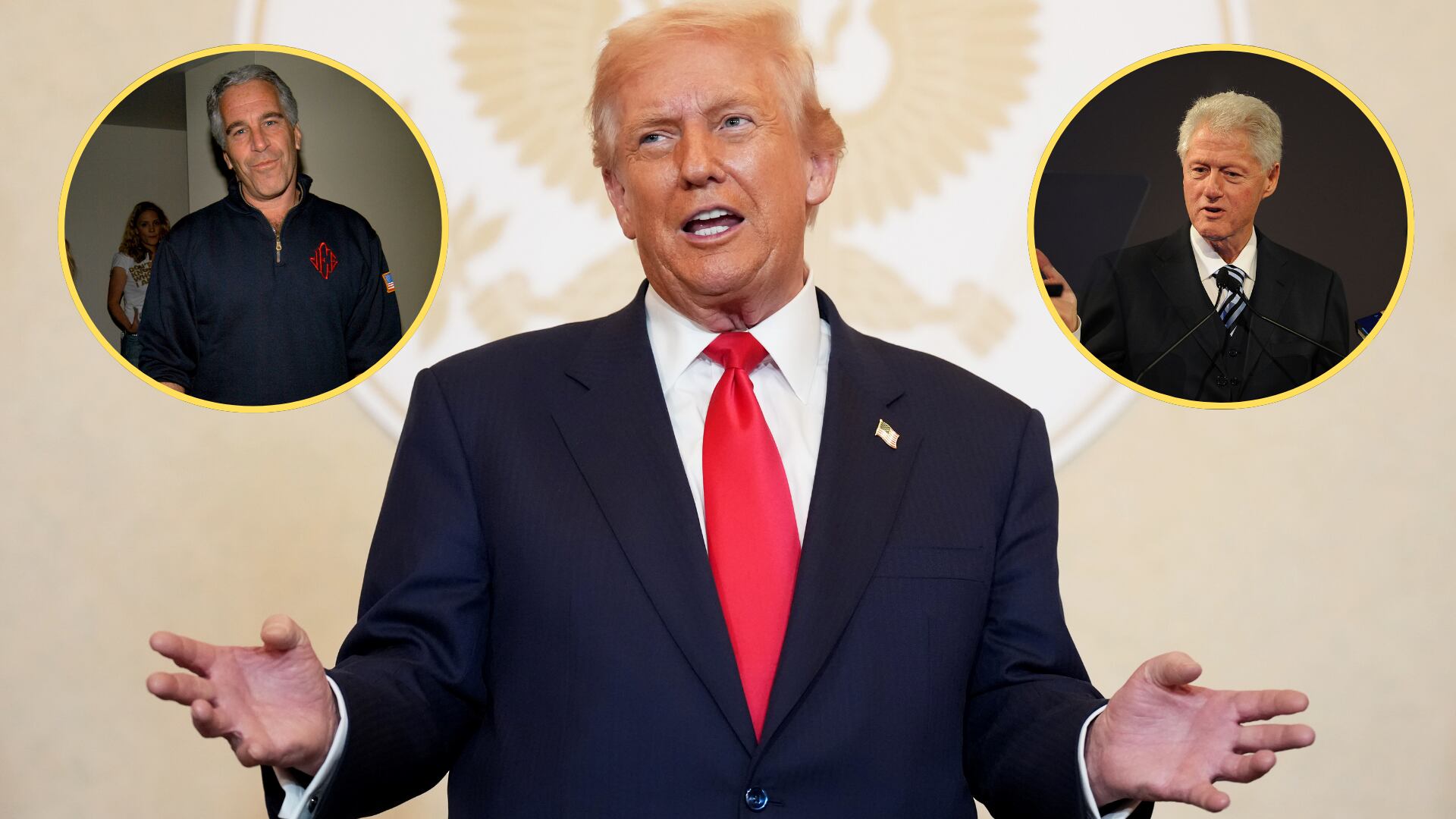 Presidente de Estados Unidos, Donald Trump, expresidente Bill Clinton, Jeffrey Epstein. Foto: Andrew Harnik/Getty Images/ Shahar Azran/WireImage/ Neil Rasmus/Patrick McMullan via Getty Images