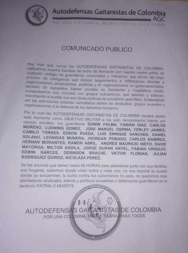 Amenazan con panfletos a activistas ambientales y líderes sociales en Barrancabermeja