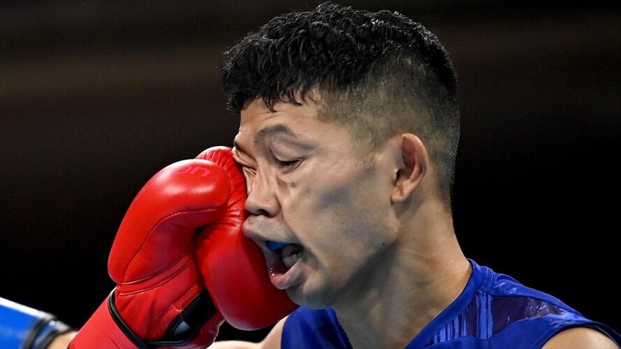 Ryomei Tanaka recibió fuerte golpe del colombiano Yuberjen Martínez en los Juegos Olímpicos de Tokio 2020. Foto: Luis Robayo - Pool/Getty Images