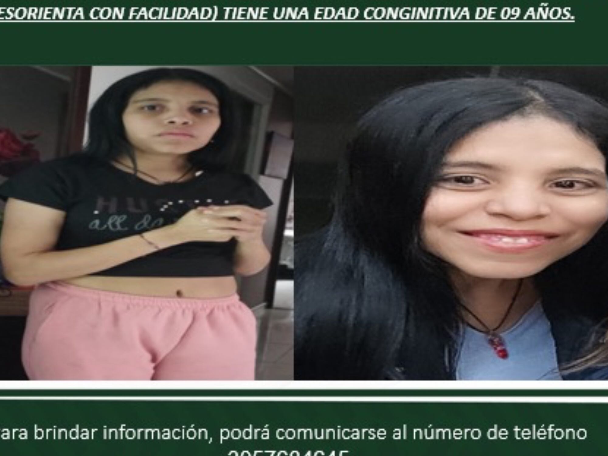 Joven con discapacidad cognitiva lleva desaparecida 8 días en Bogotá