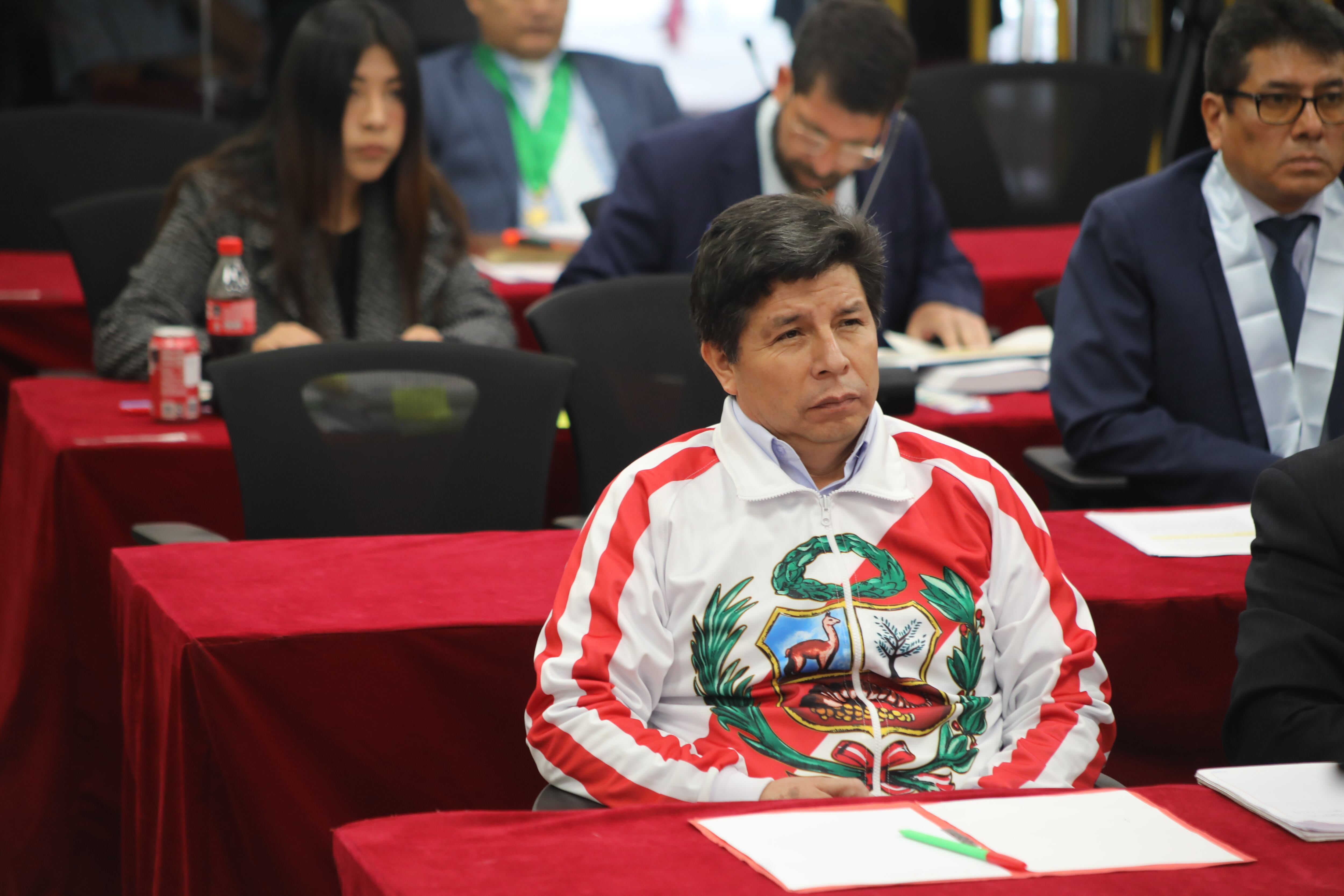 Expresidente peruano Pedro Castillo durante la séptima audiencia del juicio en el que se le acusa de rebelión en Lima. FOTO: EFE/Poder Judicial de Perú. 