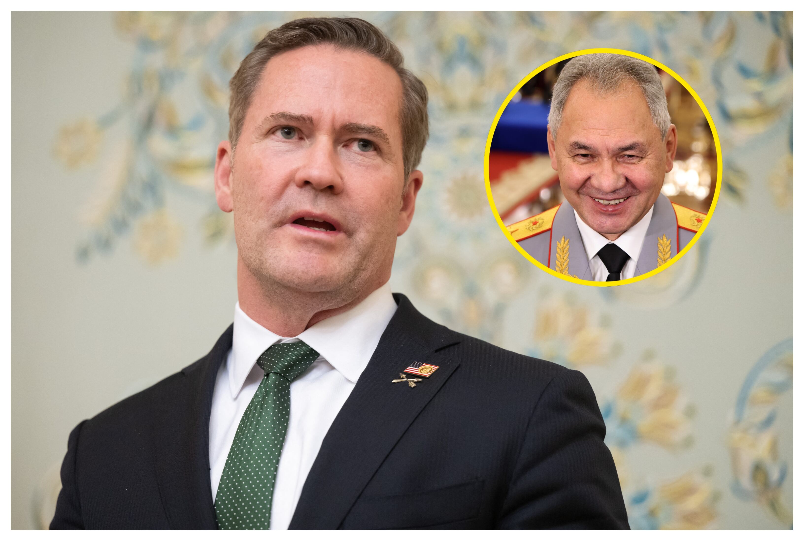 Mike Waltz y Serguéi Shoigú. Foto: AUL LOEB/POOL/AFP via Getty Images).