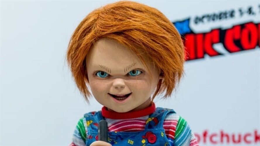 Mercancía de Chucky de Child's Play en exhibición durante la Comic Con de Nueva York 2017. Foto: Getty Images