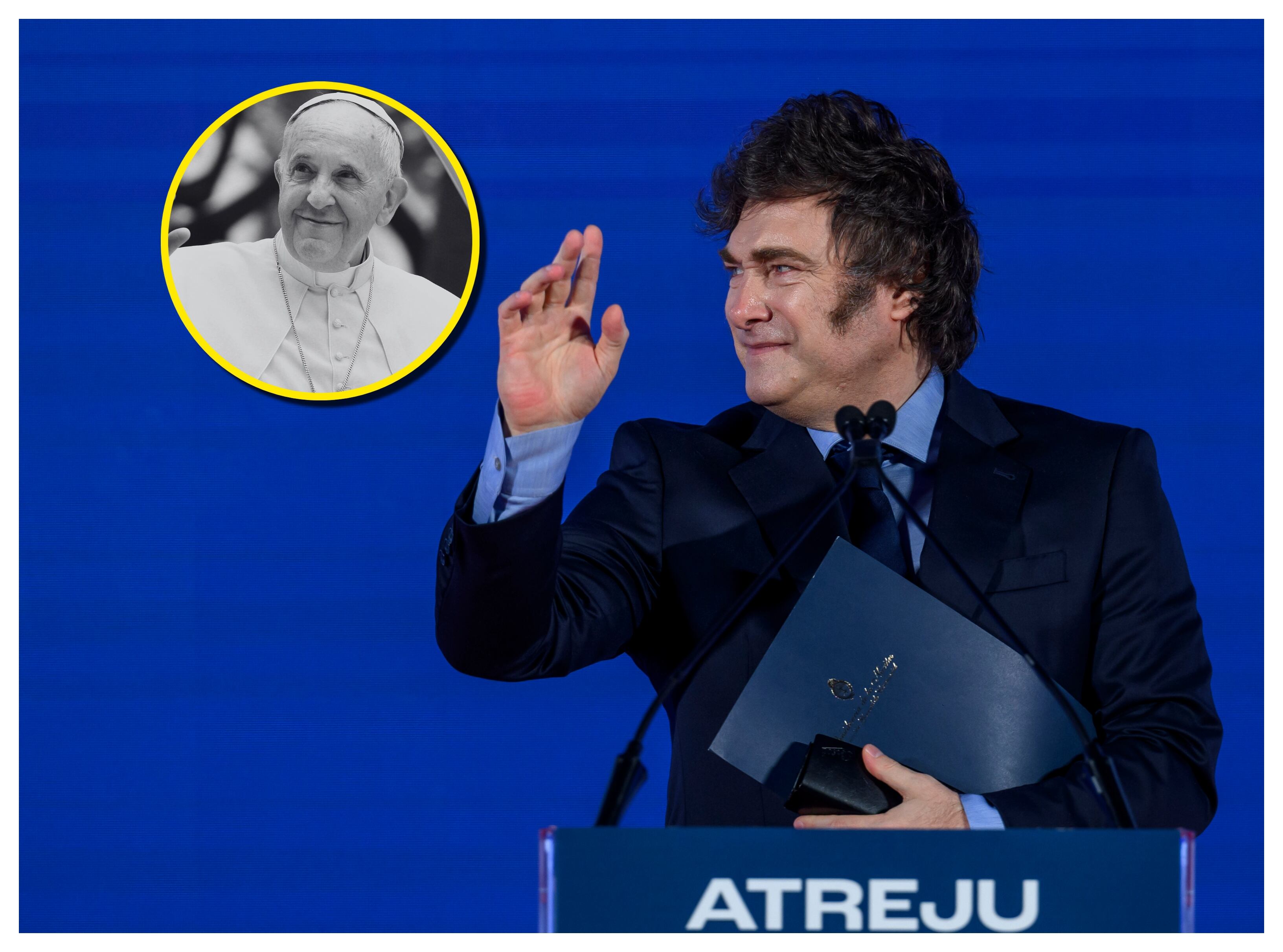 Milei y papa Francisco. Foto: Lisa Maree Williams y Antonio Masiello/Getty Images.