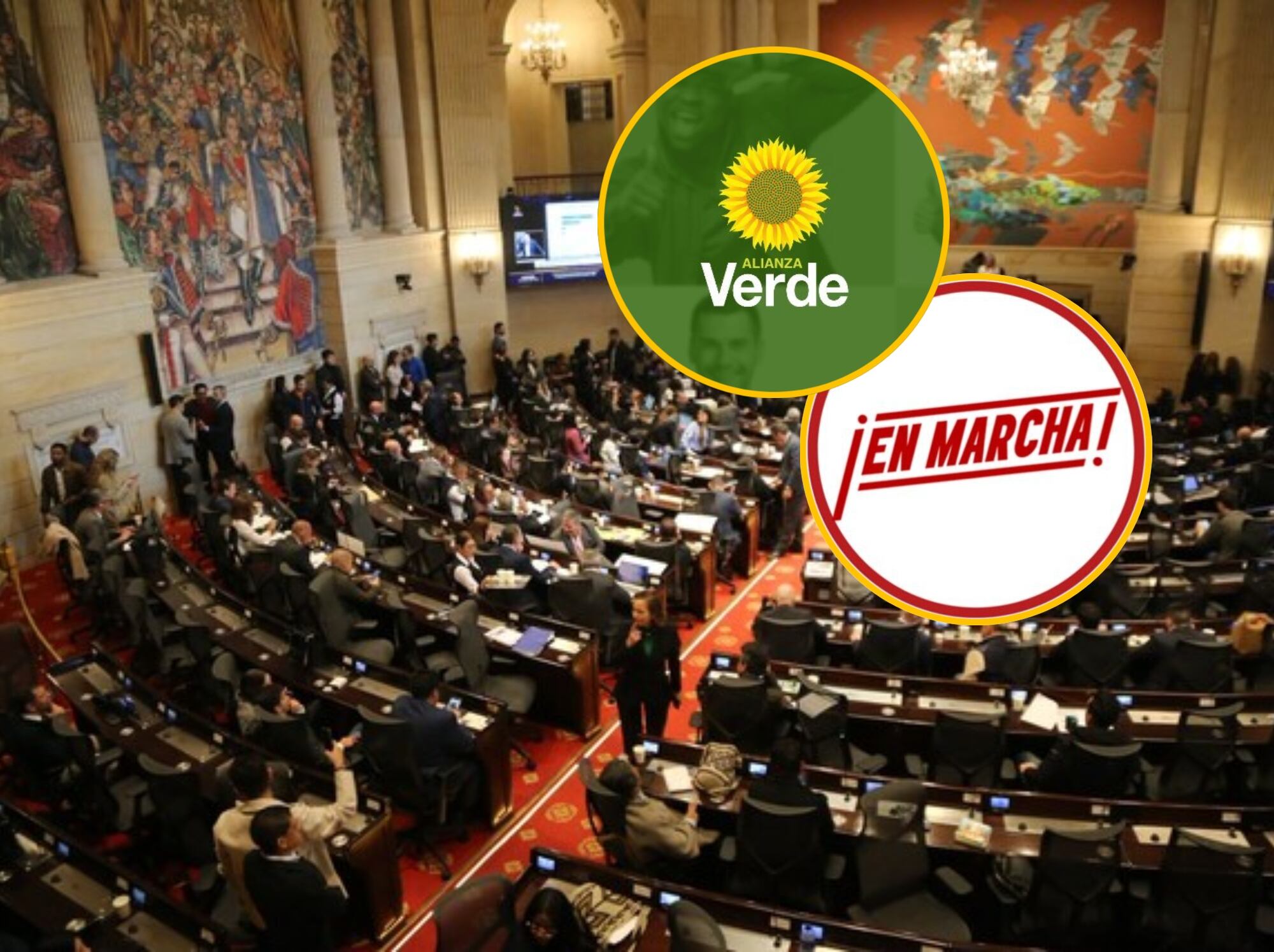 Cámara de Representantes y logos de Alianza Verde y En Marcha. Fotos: (Colprensa-Senado) / X @PartidoVerdeCoL y @SomosEnMarcha