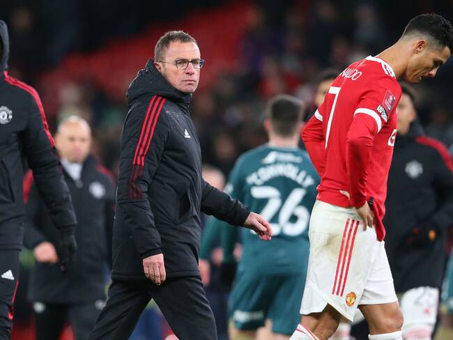 Ralf Rangnick, Técnico del Manchester United y Cristiano Ronaldo. (Photo by Alex Livesey/Getty Images)