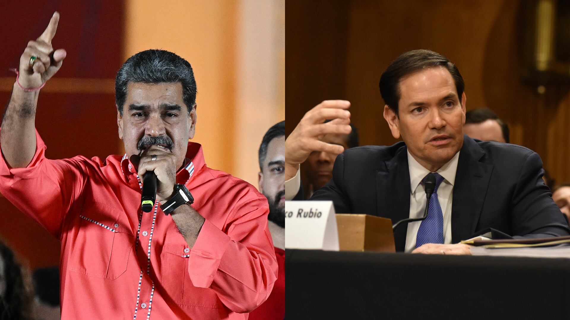 Nicolás Maduro. Foto: EDERICO PARRA/AFP via Getty Images. Marco Rubio. Foto: Sha Hanting/China News Service/VCG via Getty Images