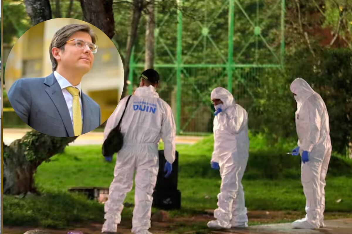 Integrantes de la Dirección de Investigación Criminal e Interpol (DIJIN) en la zona donde se presentó el atentado contra el senador Miguel Uribe Turbay. EFE / Carlos Ortega