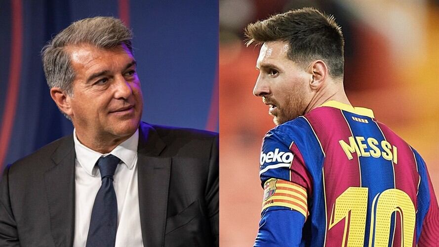Presidente del Barcelona, Joan Laporta y jugador argentino Lionel Messi. Foto: Xavier Bonilla/NurPhoto via Getty Images - Alcalde Colomer/Getty Images