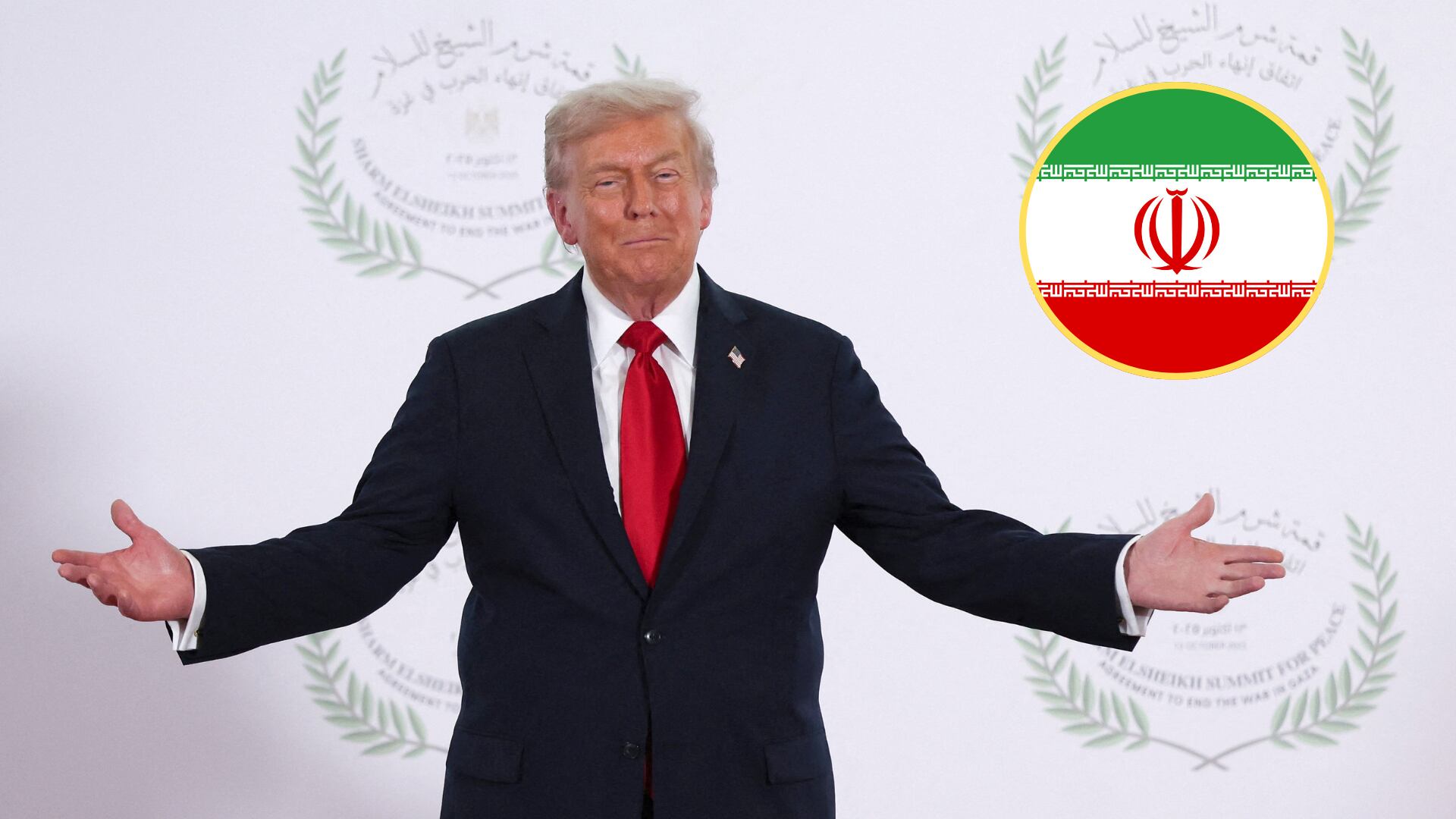 Presidente Donald Trump, bandera Irán. Foto: Suzanne Plunkett - Pool / Getty Images