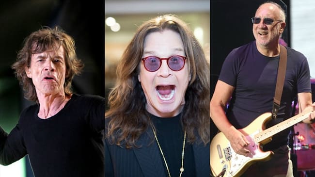 Mick Jagger, Ozzy Osbourne y Pete Townshend. Foto: Getty Images