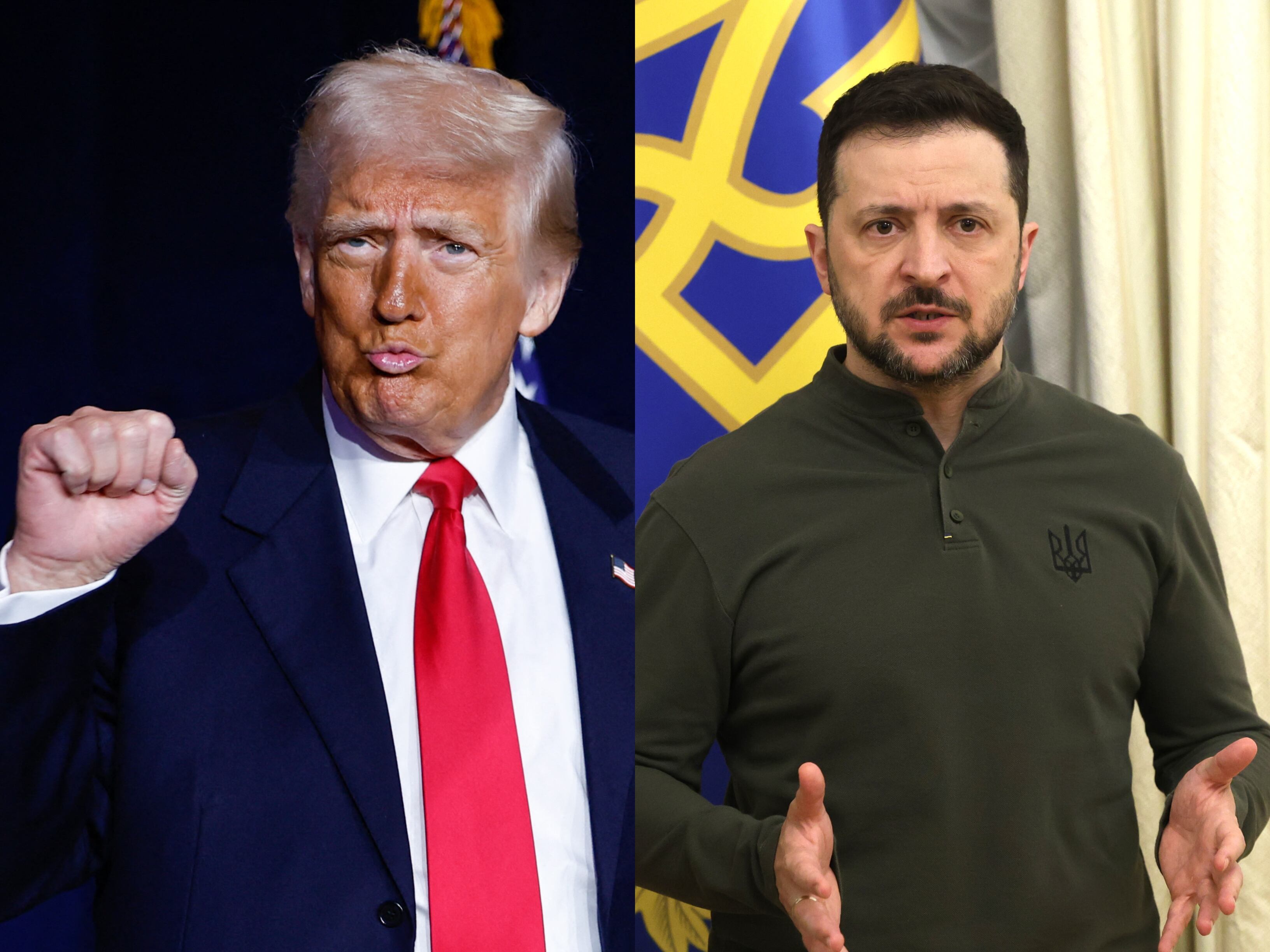 Donald Trump. FOTO: TING SHEN/AFP/Getty Images. Volodímir Zelenski. FOTO:  Kovalchuk/Global Images Ukraine/ Getty Images