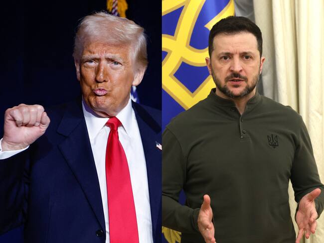 Donald Trump. FOTO: TING SHEN/AFP/Getty Images. Volodímir Zelenski. FOTO: Kovalchuk/Global Images Ukraine/ Getty Images