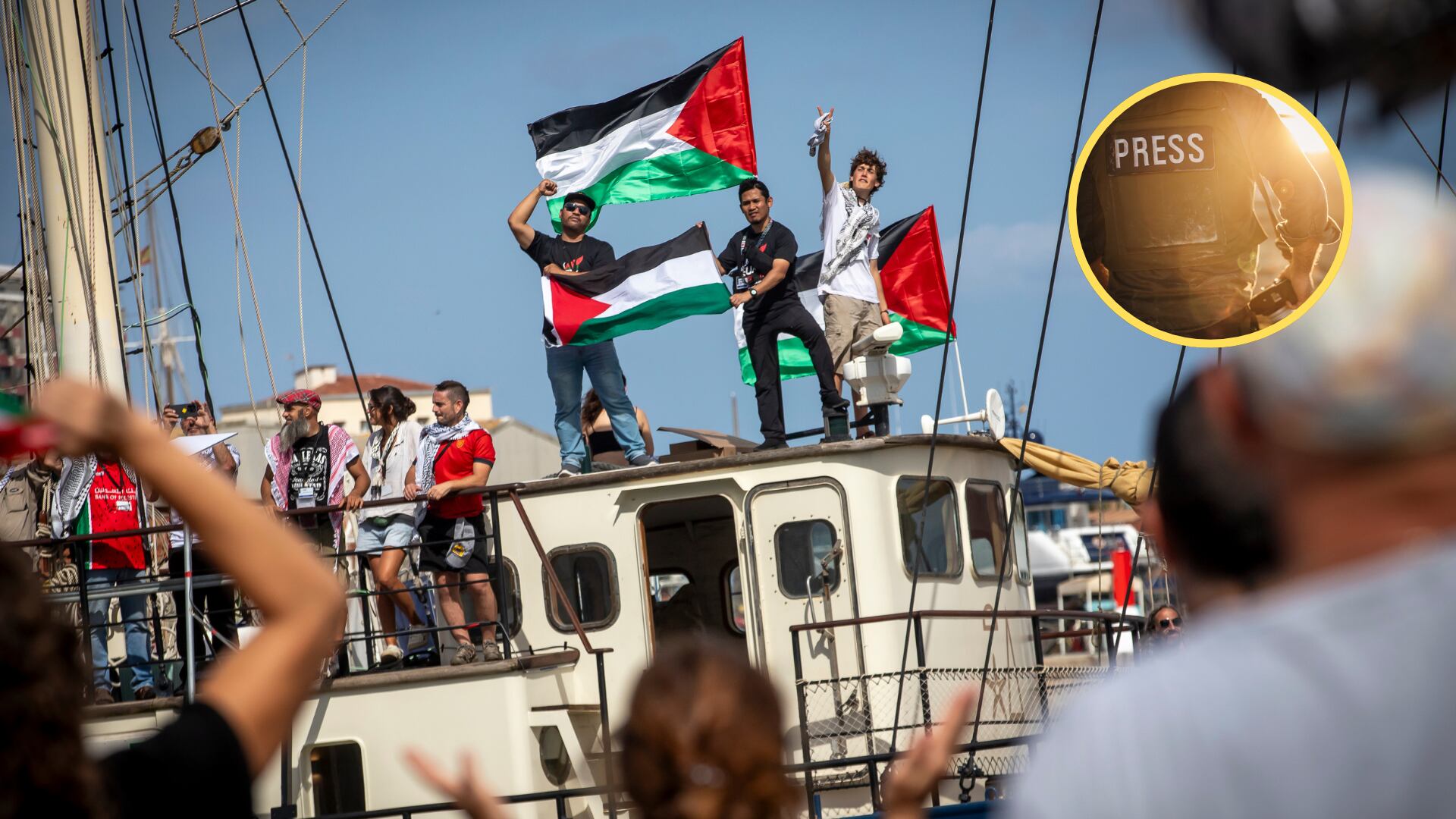 Global Sumud Flotilla y Periodismo de conflicto. Fotos: Albert Llop y Getty Images.