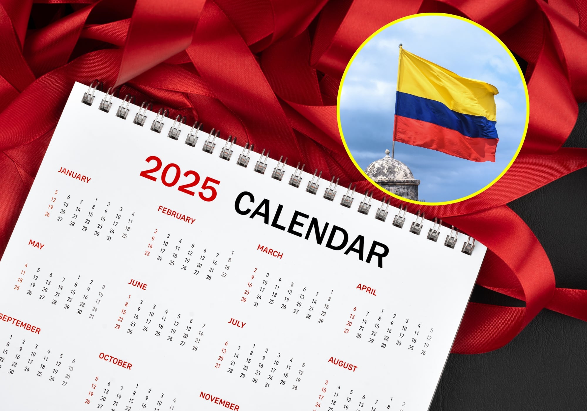 Calendario 2025 y bandera Colombia. Foto: Getty Images