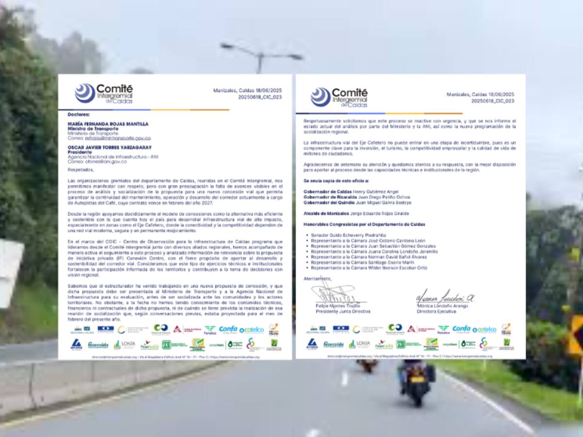 Los gremios de Caldas piden respuestas sobre el futuro de la Autopista del Café