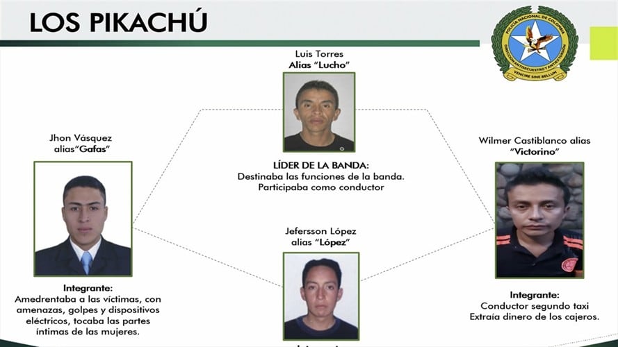 Capturan a los integrantes de la banda 'Pikachú' en Bogotá. Foto: Twitter @GaulaPolicia