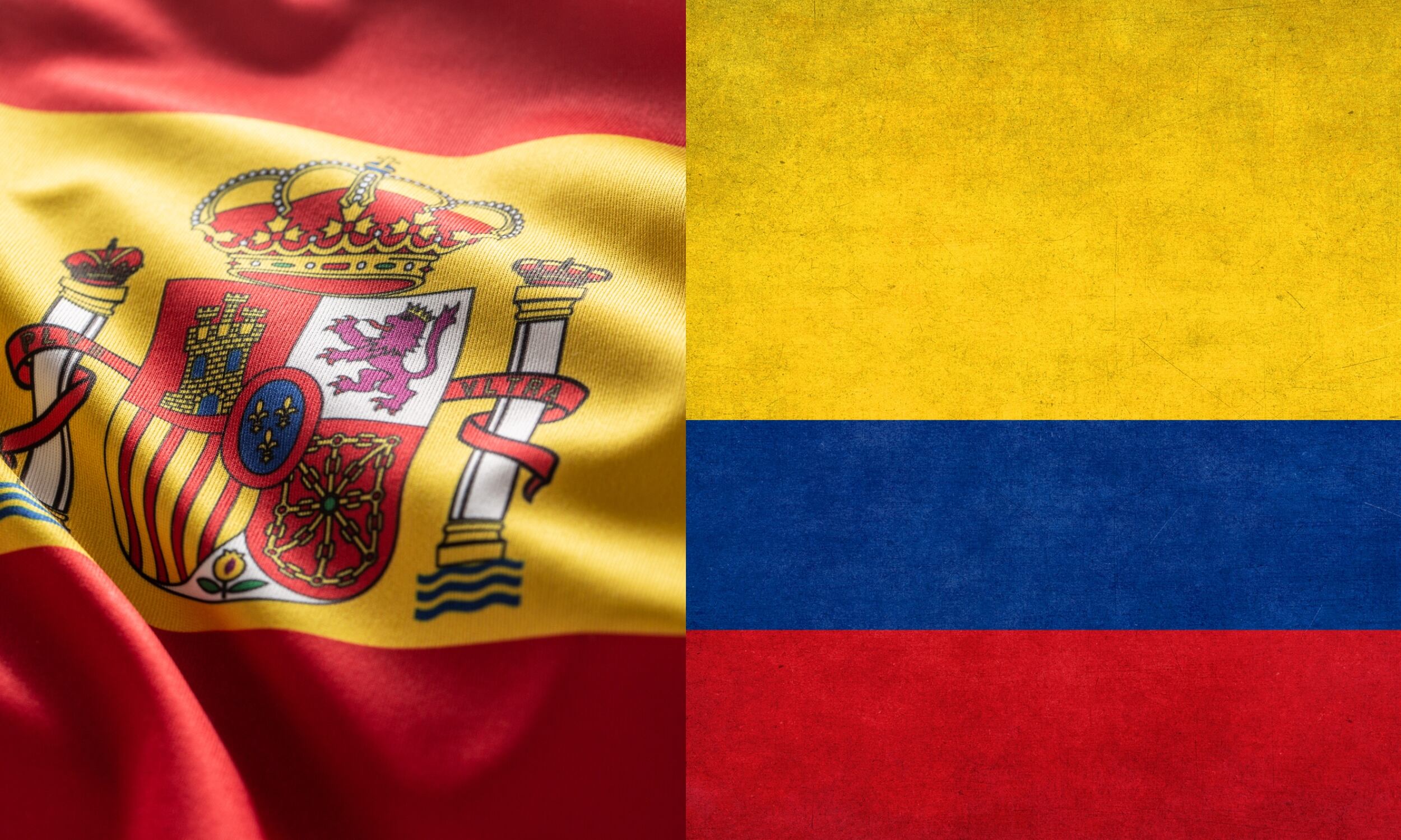 Imágenes de banderas de España y Colombia. Fotos: Getty Images