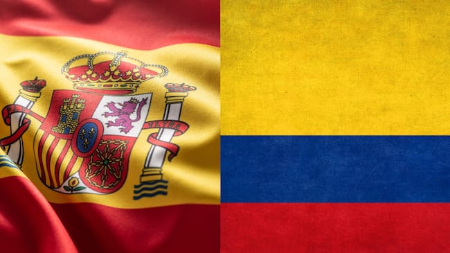 Imágenes de banderas de España y Colombia. Fotos: Getty Images