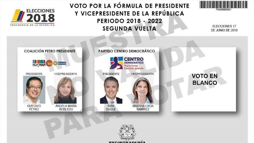 Así será el tarjetón para la segunda vuelta. Foto: Twitter @Registraduria