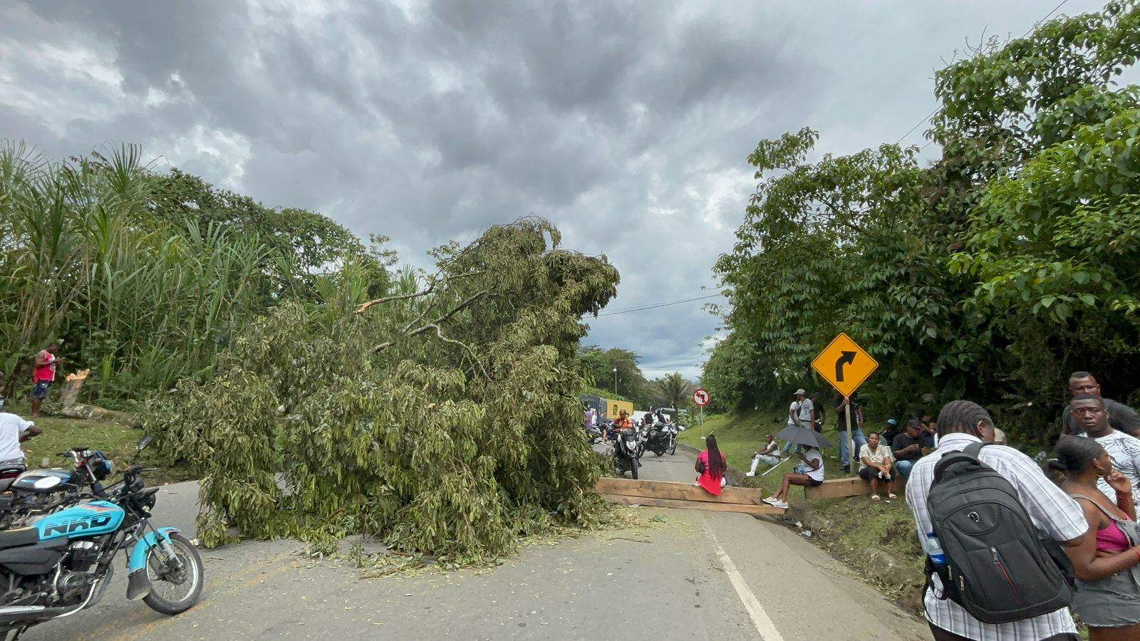 Bloquean el paso vehicular en el sector El Gallinero, en la vía Buga - Buenaventura. Foto: W Radio.
