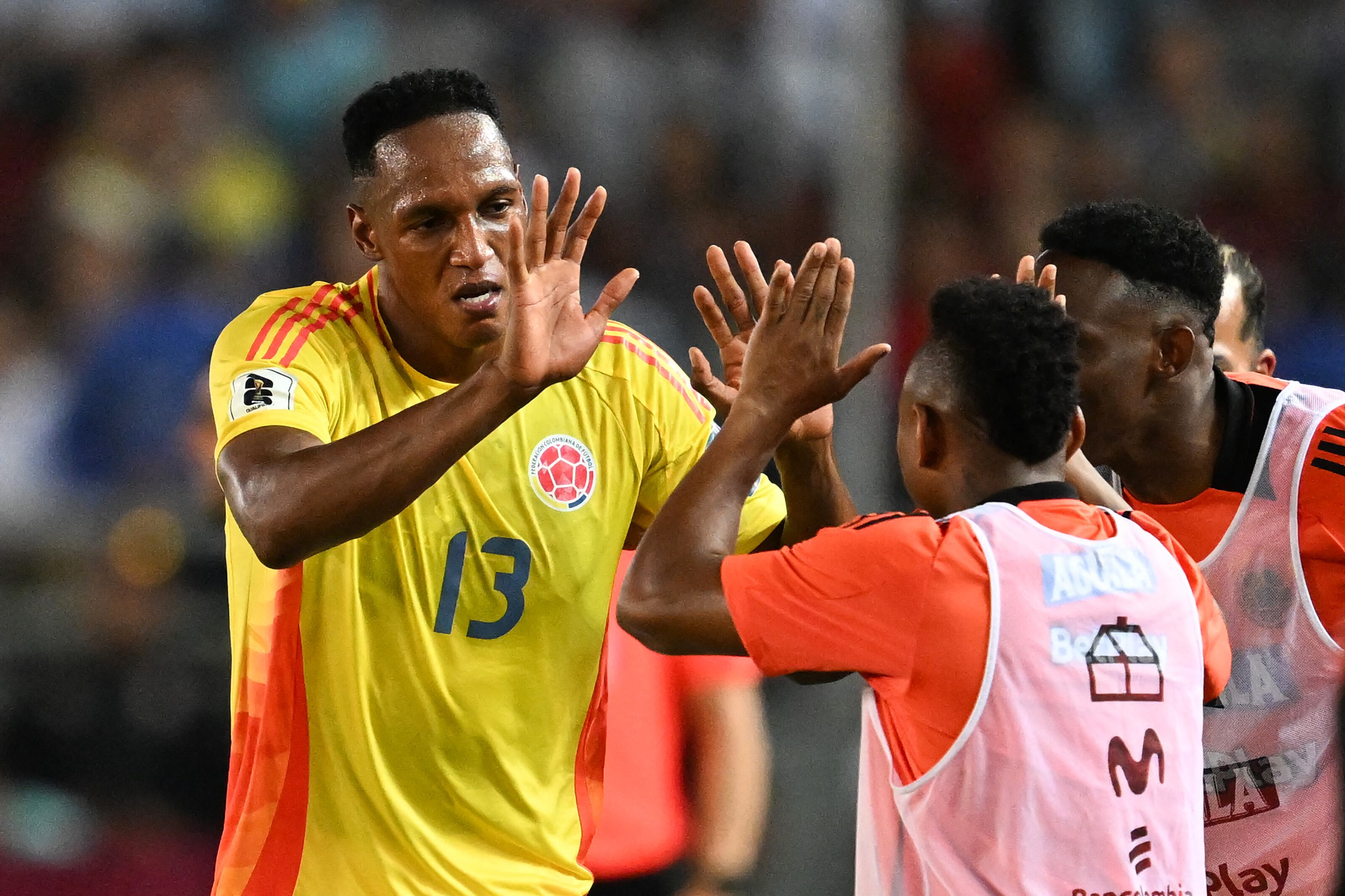 Yerry Mina celebra tras su gol ante Venezuela en Maturín, Venezuela. FOTO: JUAN BARRETO/AFP vía Getty Images