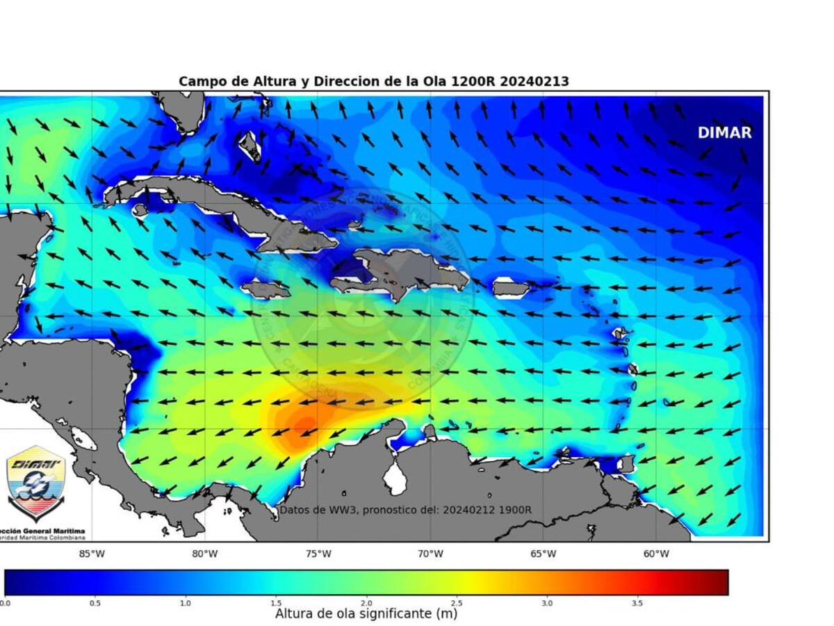 Fuertes vientos y olas de hasta 3.5 metros se prevén sobre la cuenca del Caribe colombiano
