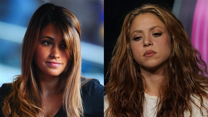 Esposa de Lionel Messi, Antonela Rocuzzo, y cantante colombiana Shakira. Foto: David Ramos/Getty Images - TIMOTHY A. CLARY/AFP via Getty Images