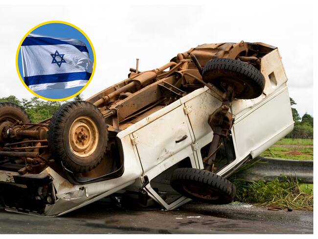 Referencia de vehículo atacado y bandera de Israel. Foto: Atlantide Phototravel y lcoccia vía Getty Images.