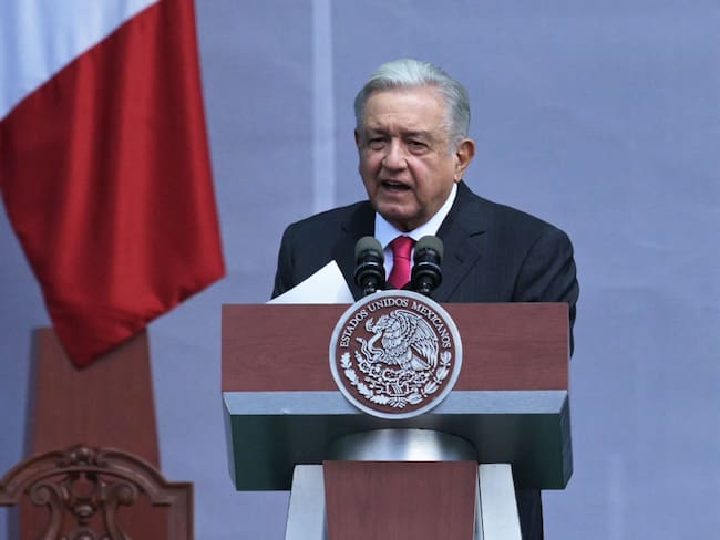 Mexican President Andres Manuel Lopez Obrador delivers a speech after a demonstration following the president&#039;s call for the 85th anniversary of the nationalization of oil in the middle of a controversy on electoral reform at the Zocalo square in Mexico City on March 18, 2023. (Photo by RODRIGO ARANGUA / AFP) (Photo by RODRIGO ARANGUA/AFP via Getty Images)