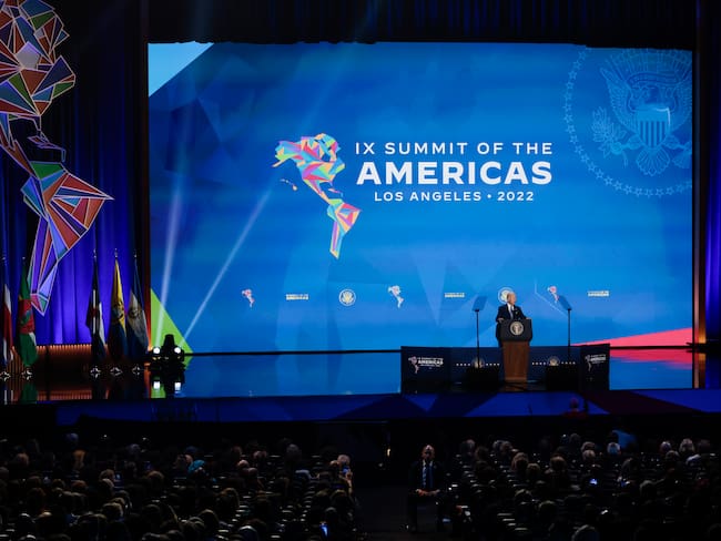 LOS ANGELES, CALIFORNIA - JUNE 08: U.S. President Joe Biden delivers remarks at the opening ceremonies of the IX Summit of the Americas at the Microsoft Theater on June 08, 2022 in Los Angeles, California. (Photo by Anna Moneymaker/Getty Images)