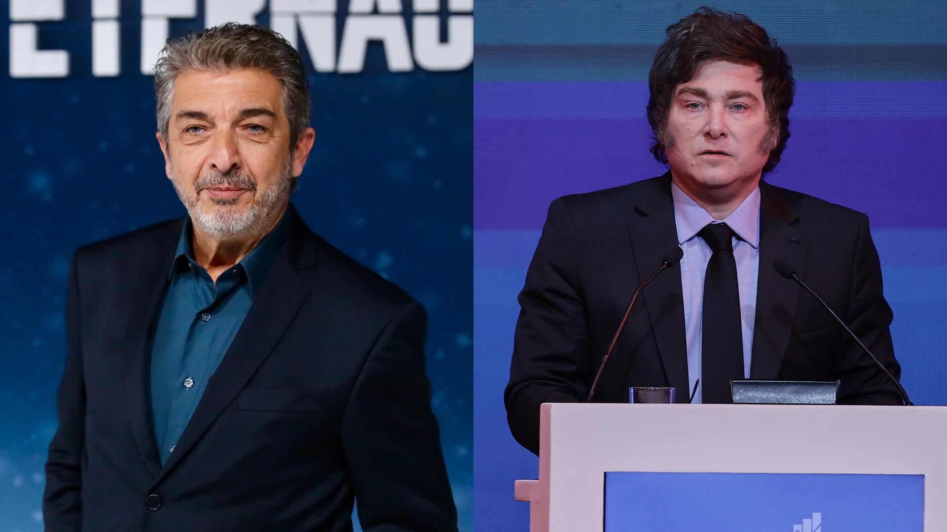 Ricardo Darín. Foto: Marcos Brindicci/Getty Images - Javier Milei. Foto: Luciano Adan González Torres/NurPhoto via Getty Images.