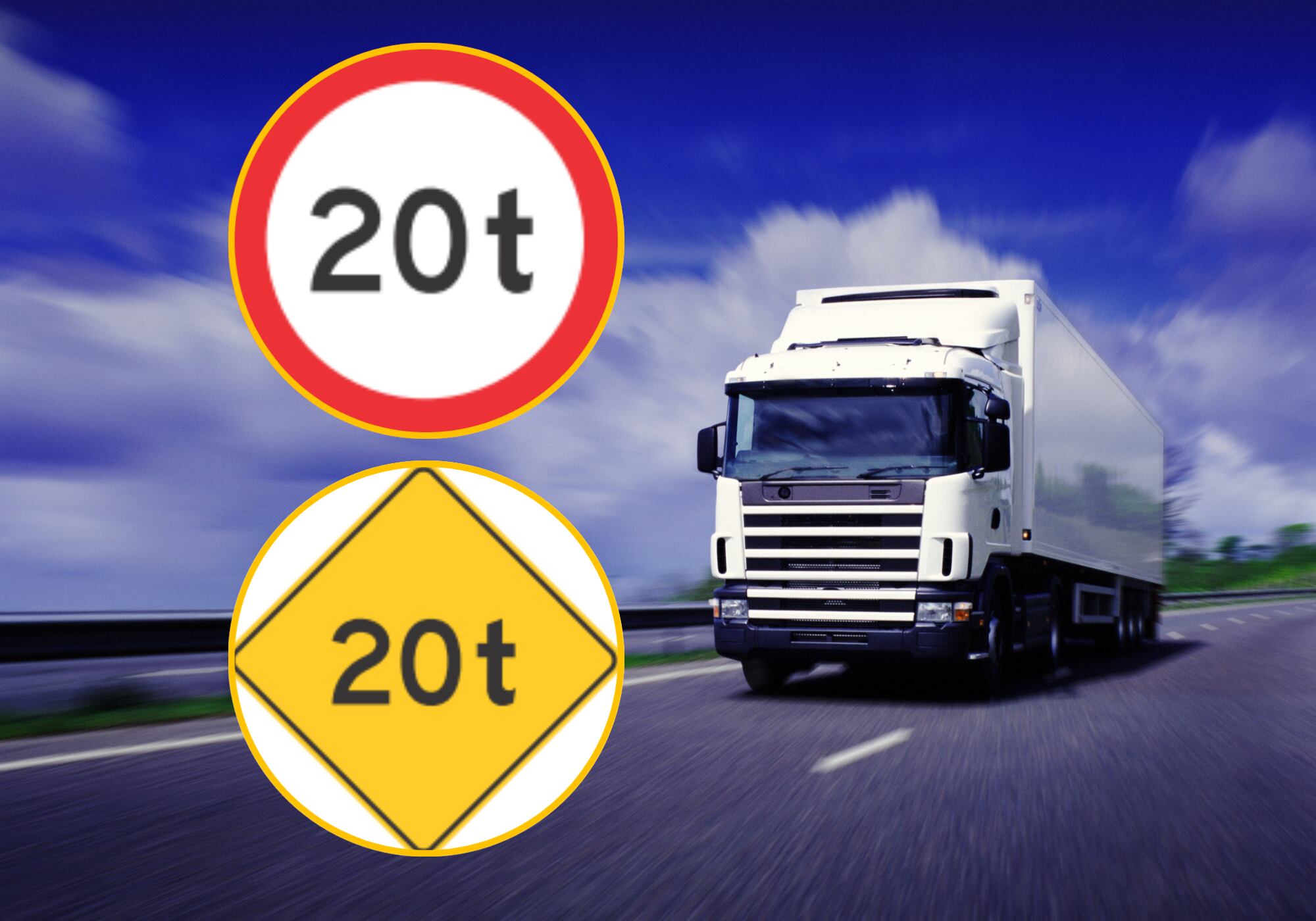 Señales de 20 toneladas e imagen de referencia. Foto: Manual de Señalización Vial y Getty Images
