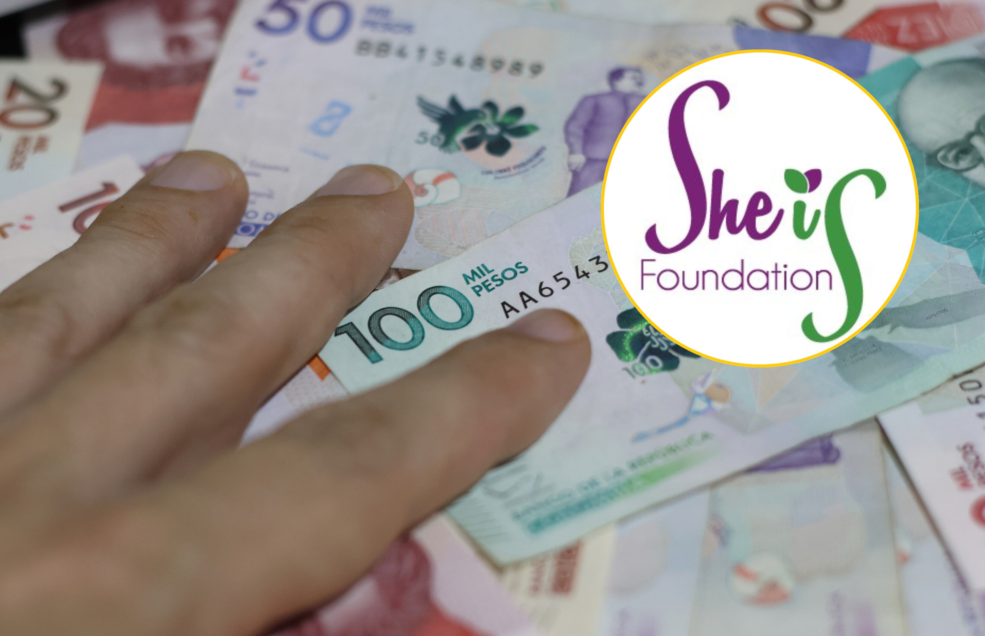 Imagen de referencia y logo de Fundación She Is. Foto: Getty Images / Redes Fundación She Is