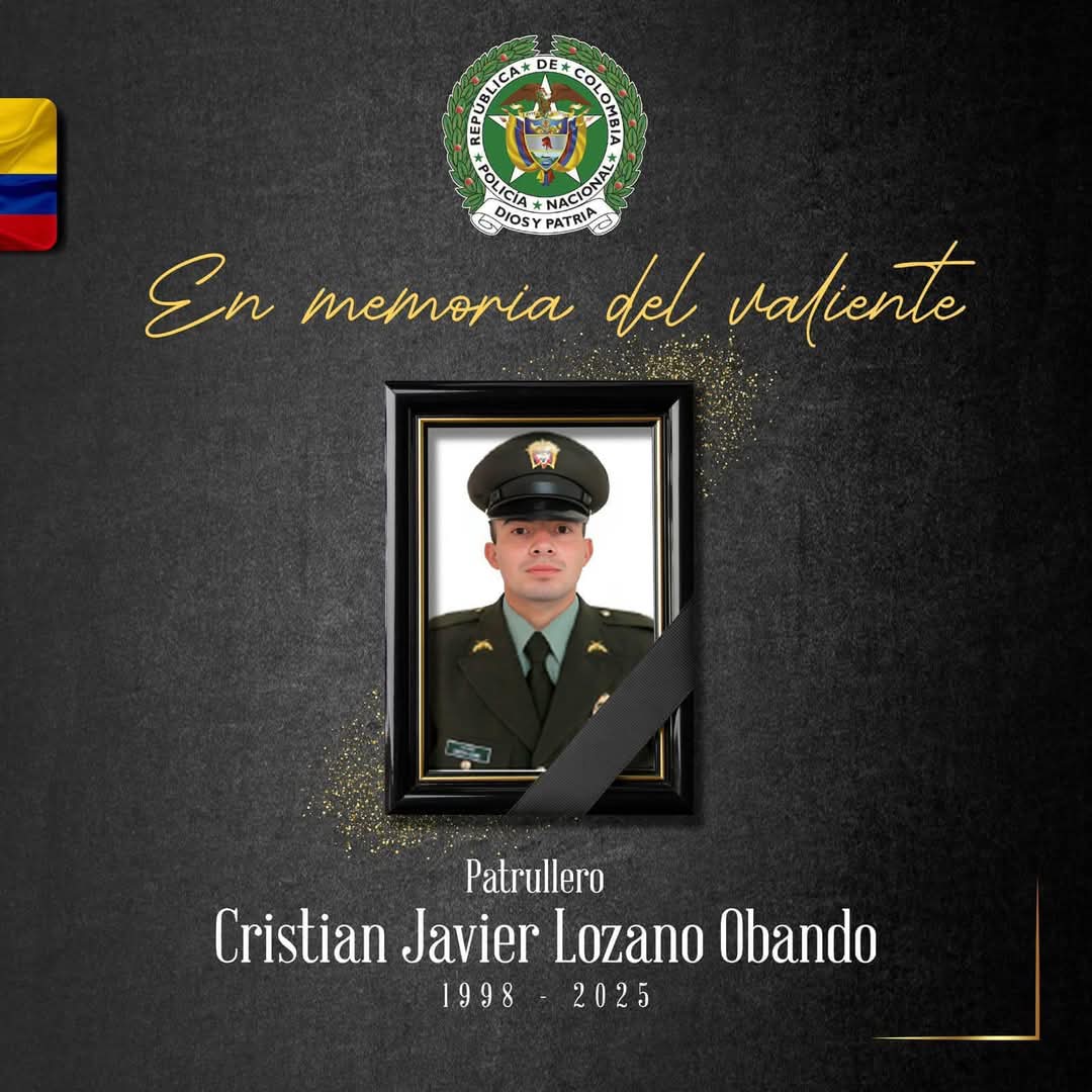 La víctima mortal fue identificada como el patrullero Cristian Javier Lozano Obando, de 26 años, oriundo de Agua Chica, César. Crédito: Policía Nacional.