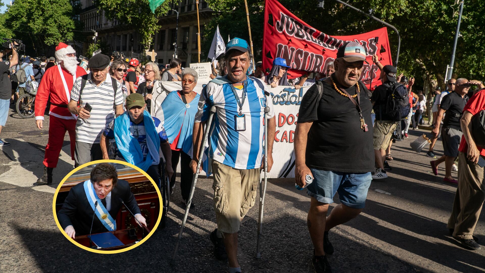 Protestas en Argentina. Foto: Guillermo Castro.Javier Milei. Foto: Marcos Brindicci