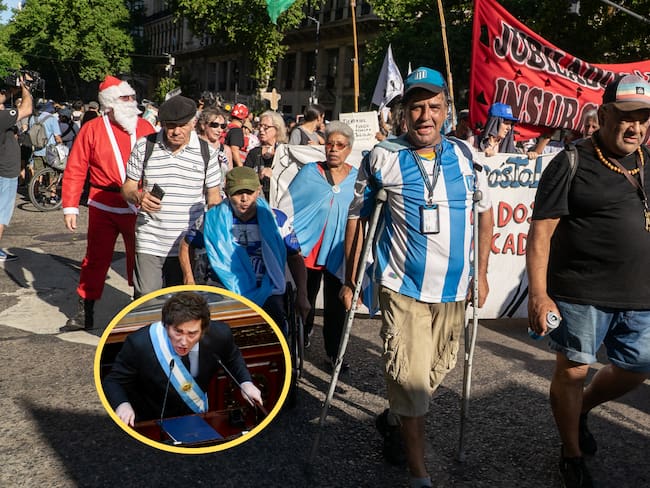 Protestas en Argentina. Foto: Guillermo Castro.Javier Milei. Foto: Marcos Brindicci