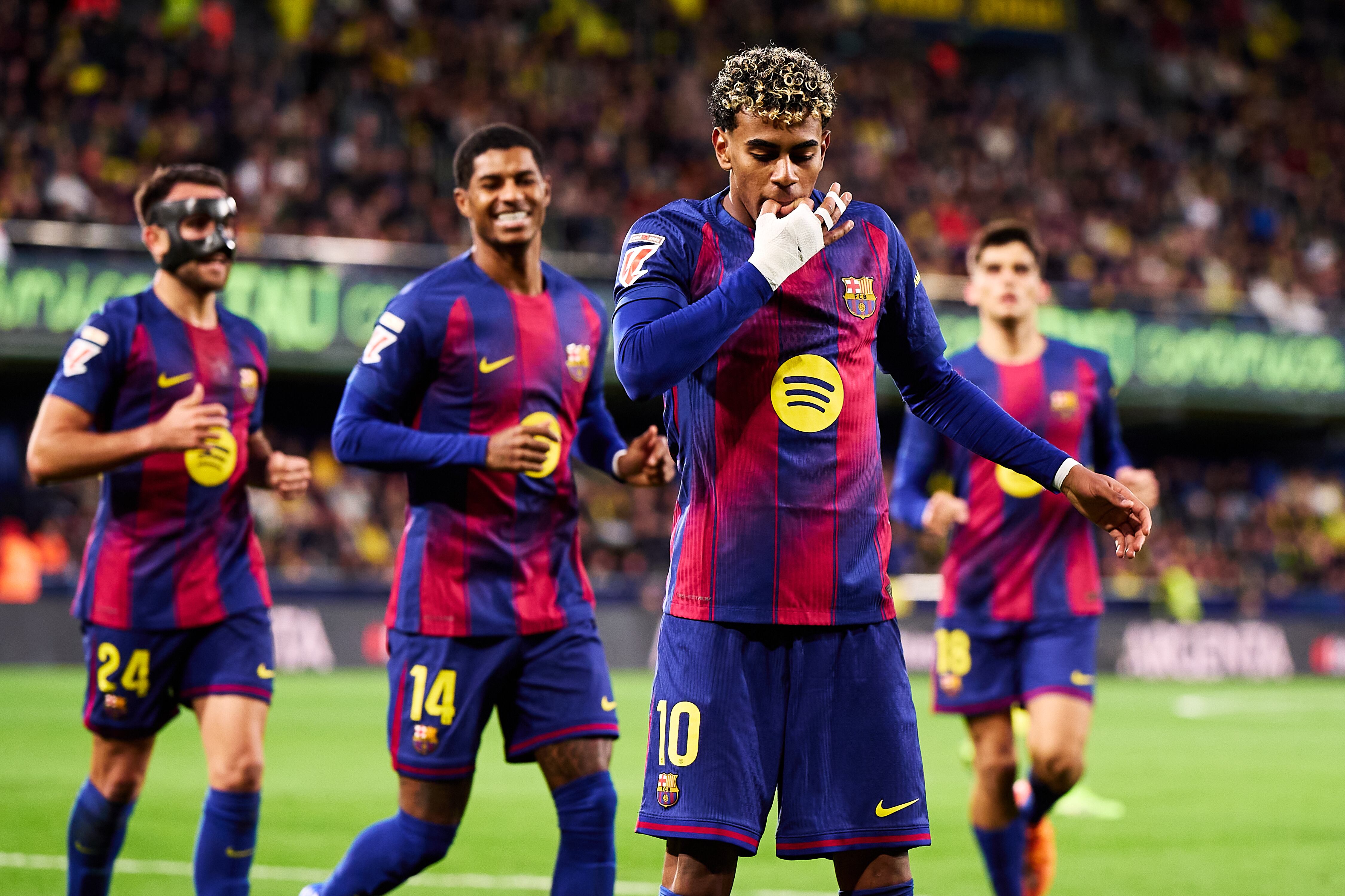 Lamine Yamal celebra su gol ante el Villarreal CF por LaLiga EA Sports. FOTO: Manuel Queimadelos/Quality Sport Images/Getty Images