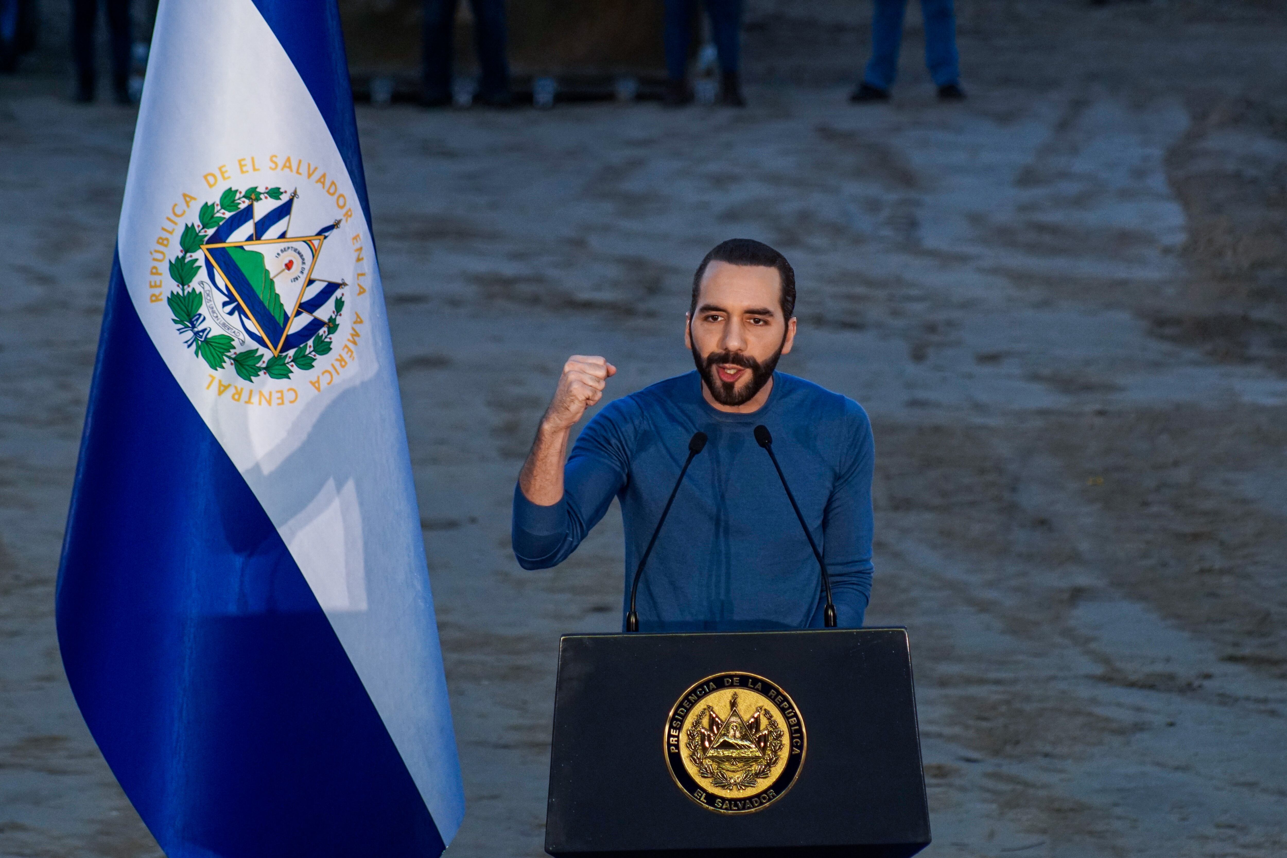 SAN SALVADOR, EL SALVADOR - JUNE 15: Salvadoran President Nayib Bukele speaks during an event to lay the foundation stone of 'Hospital Rosales' on June 15, 2023 in San Salvador, El Salvador. (Photo by APHOTOGRAFIA/Getty Images)